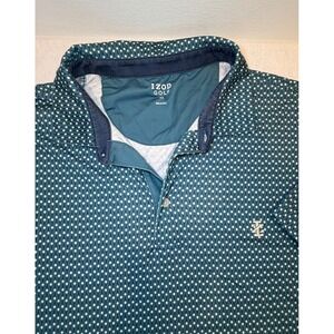 IZOD Golf Mens XL Teal Blue Golf Ball Tee Print Performance Polo Shirt